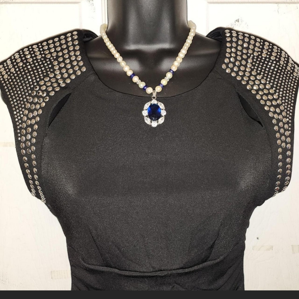 Vintage ruby rox beautiful black stretchy stud / rhinestone slinky mini dress